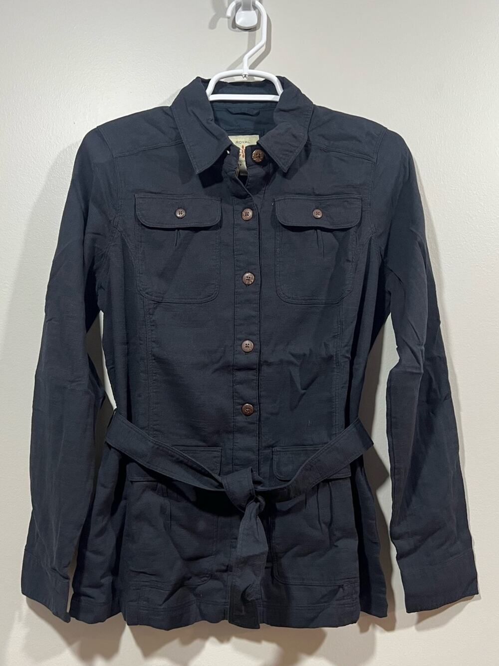 Royal Robbins Cool Mesh Black Button-Up Belted Utility Shirt Jacket Small